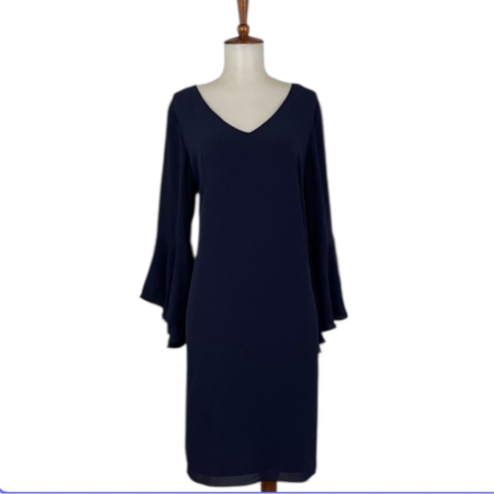 Laundry Shelli Segal Navy Dress Women’s 12‎ V-Neck Bell Sleeve Shift